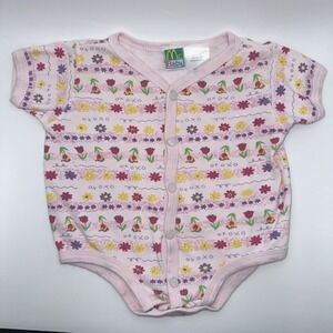 Vintage McBaby Girls Pink Bodysuit Snap Front Flowers & Tulips XOXO 3-6 Months